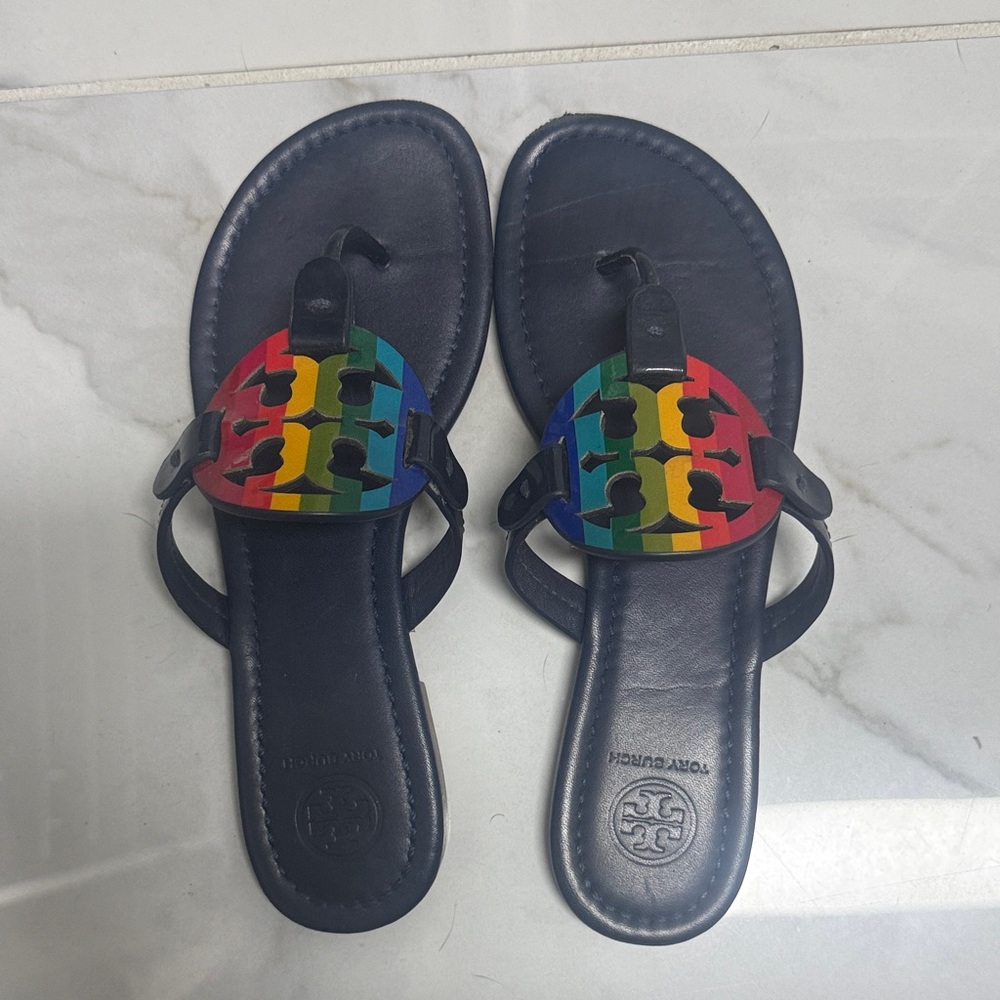 Tory Burch Blue Sandals with Rainbow Accent
